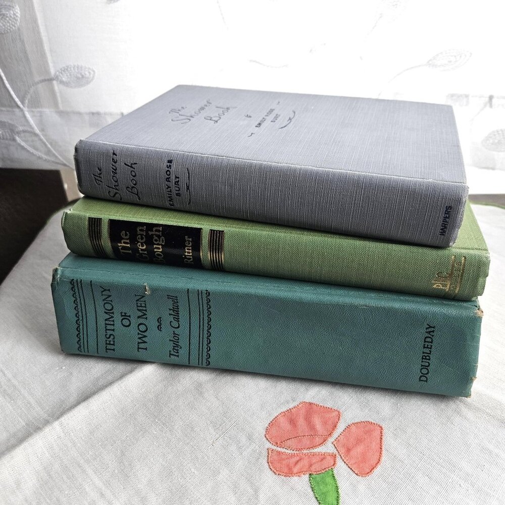 Vintage Book Stack Pastel Blue Green Shelf Display Decor 1950s Bridal Shower